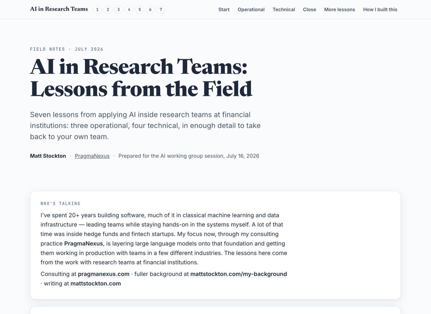 AI in Research Teams: Lessons from the Field - the interactive page I built for the talk