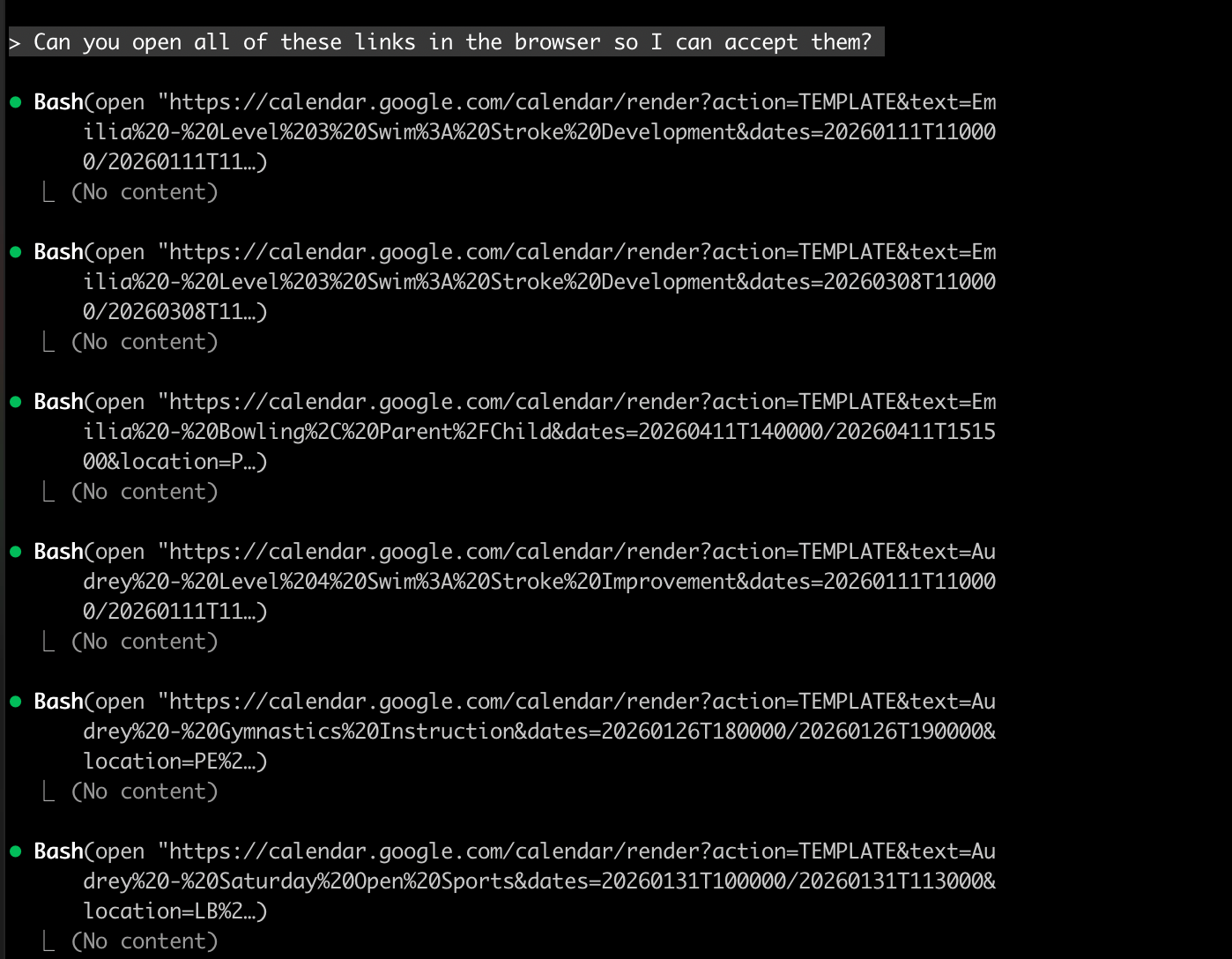Claude Code opening calendar links in the browser