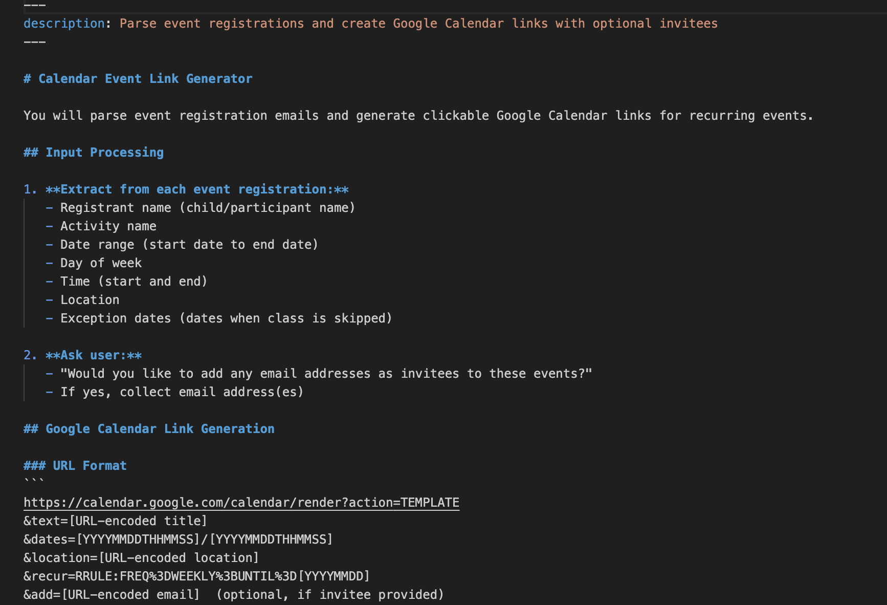 Excerpt from the generated slash command