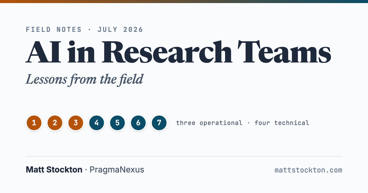 AI in Research Teams: Lessons from the Field. Seven numbered lessons, three operational and four technical.